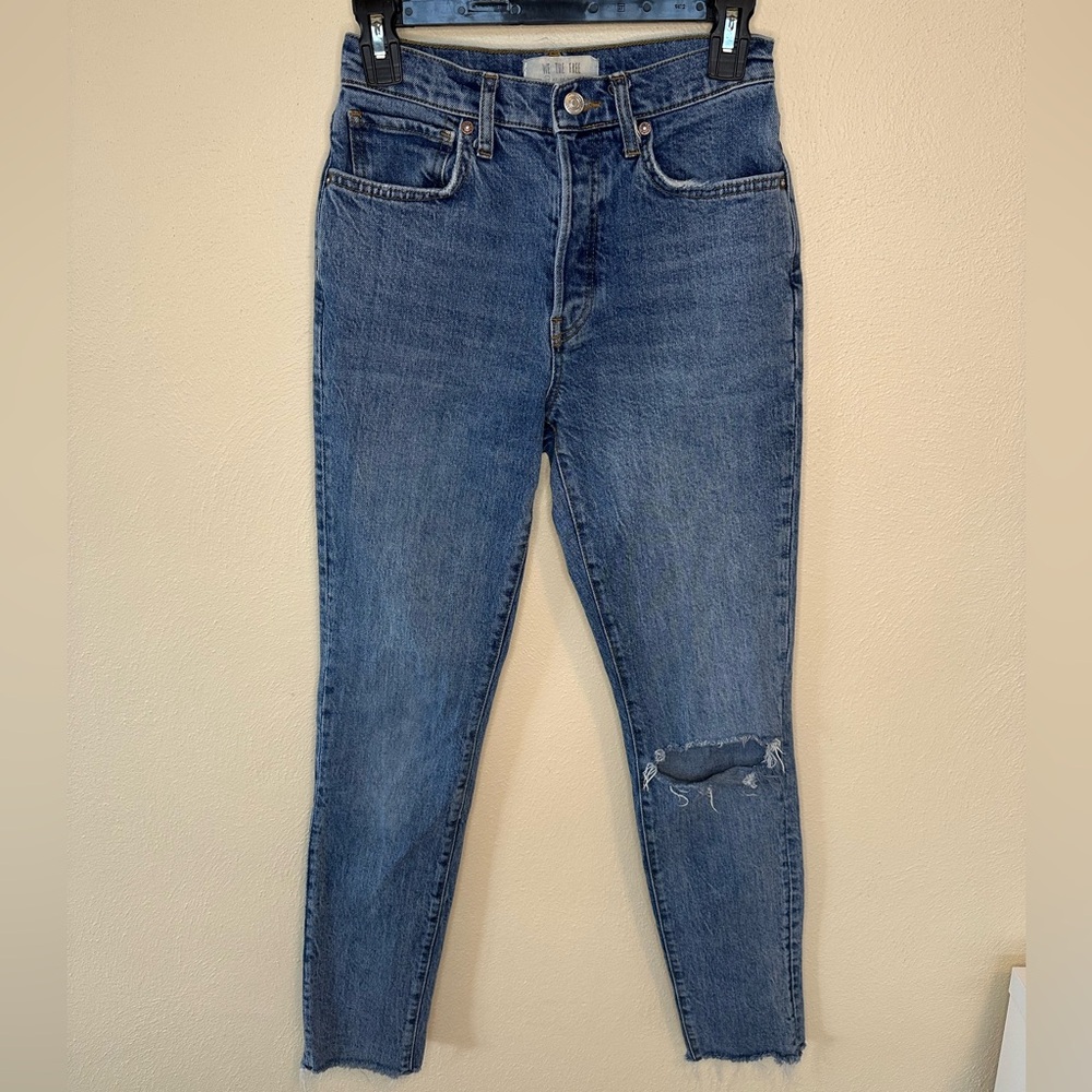 Free People We the Free Women's Button Fly High Rise Distressed Straight Jean 26